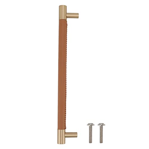 ANKROYU Kabinettstürgriff Premium Messing Leder Light Luxury Bar Pull Knauf für Garderobe Schublade 224 mm Loch Pitch Nordic Style Langable Home Decor 25.7x3.7x1,5 cm (Hellbraun) von ANKROYU