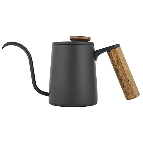 ANKROYU Kaffeekessel mit Schwanenhals, Tropfkaffeekanne aus Edelstahl, langer Ausguss, Präzisions-Übergießkessel zum Übergießen von Kaffee, Barista, Home Cafe, 304 Edelstahl, Holzg (Schwarz) von ANKROYU