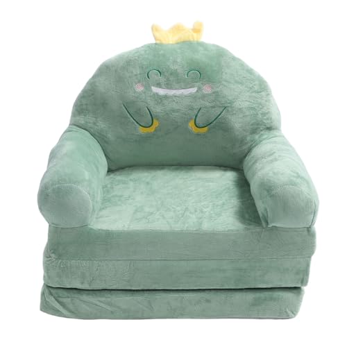 ANKROYU Kinder Sofa Kleinkind Stuhl Mini Couch Cartoon Grüne Dinosaurier Faltbare Weite Griff weiche atmungsaktive Sitzgelegenheiten zum Lesen entspannender schlafender Mädchen (Falten in Dritteln) von ANKROYU