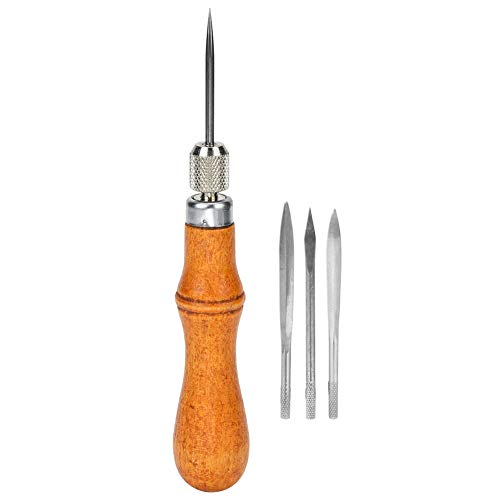 ANKROYU Ledernähen -Awl -Werkzeug 4 in 1 Multifunktional DIY Holzgriff Stahl Handnähte Werkzeug für Lederhandwerk Quiltloch Guss feiner Stahl Massivholz 95 mm 4 Awl Köpfe von ANKROYU