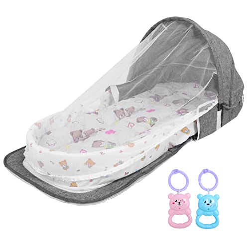 ANKROYU Multifunktionales Baby -Moskitoprof -Bett faltbar tragbares Kinderbett mit Spielzeug Moskitonetz (Grau) von ANKROYU