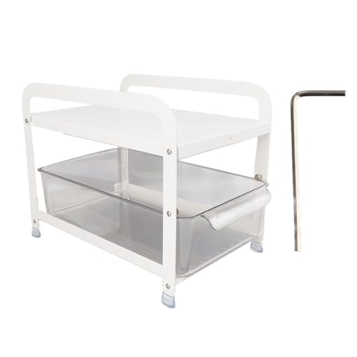 ANKROYU Pull Cup Storage Regal 2 -Tier -Desktop -Organizer Multifunktionales Arbeitsplatten -Rack für Home Office Iron Pet Material 34,5 cm x 21 cm x 25,8 cm (Schwarz) (Weiß) von ANKROYU