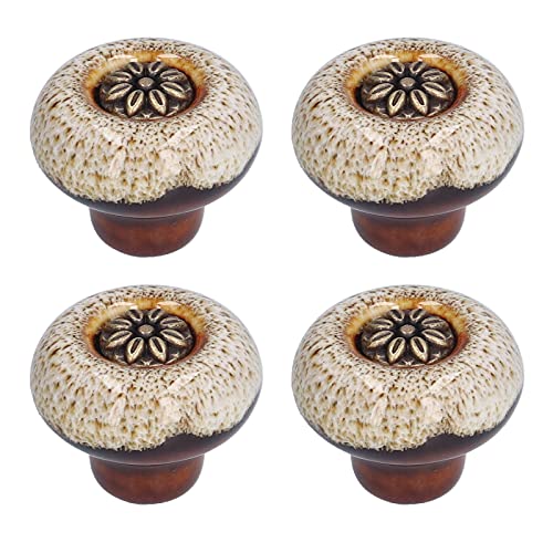 ANKROYU Schrankgriff Griffschrankgriff Griff Schubladengriff Retro rund geformte einzelne Türknauf für Heimschlafzimmer Wohnzimmer Langlebiger Keramik 32x34mm 4 Set (Grüner alter Leopardendruck Weiß) von ANKROYU