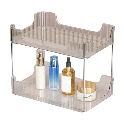 ANKROYU Schreibtisch Lagerregal Doppelschicht Desktop Organizer Mehrzweck Leichtes Luxus -Display -Regal für Home Office Badezimmer Plastik Weiß 400g (Transparent grau) von ANKROYU
