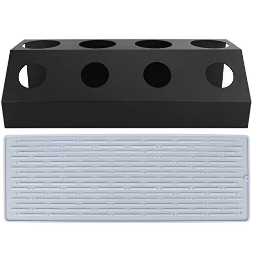 ANKROYU Soda -Flaschen -Trocknungsregal Heavy Duty 4 Lochflasche Abflussständer mit saugfähiger MAT Premium Aluminium Silikonkonstruktion für kommerzielle Küchenhausbar (Weiße Vier Löcher) (Schwarze von ANKROYU