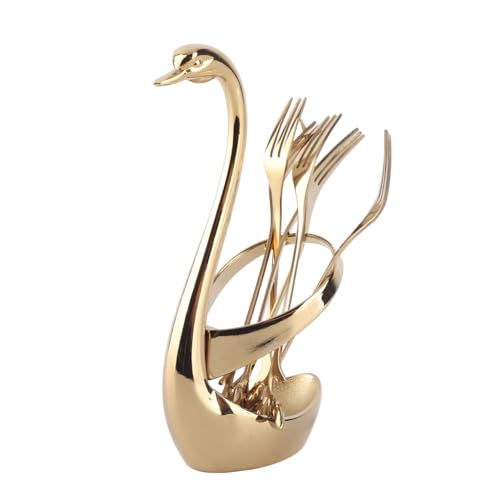 ANKROYU TABEWARE MINI ZINK Legierung Obst Dessert Verkostungsgabeln Löffel mit Schwanenbasis für Heimküche Elegant Stylish Stecklager Set für Restaurants Bars (Golden) von ANKROYU