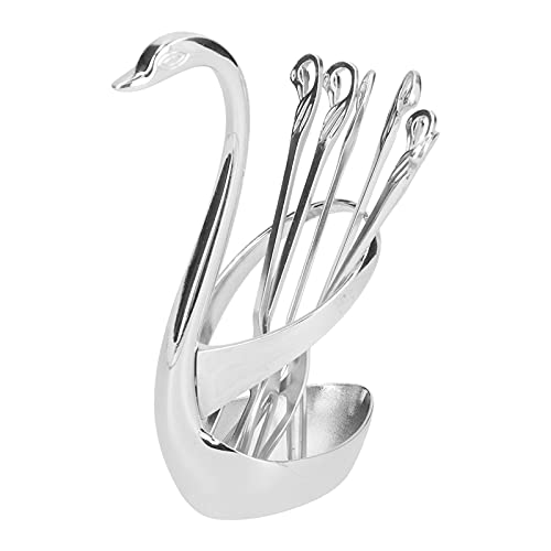 ANKROYU TABEWARE MINI ZINK Legierung Obst Dessert Verkostungsgabeln Löffel mit Schwanenbasis für Heimküche Elegant Stylish Stecklager Set für Restaurants Bars (Silber) von ANKROYU