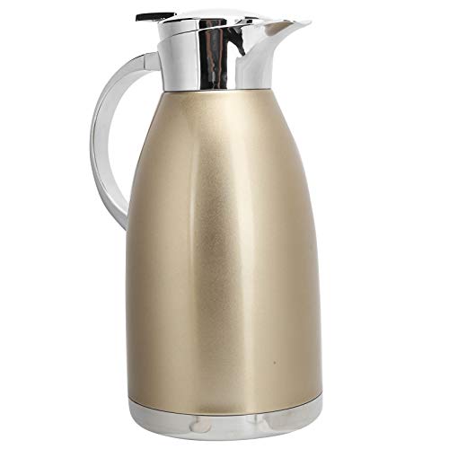 ANKROYU Thermokanne aus Edelstahl, vakuumisoliert, 2,3 l, großes Fassungsvermögen, doppelwandig, isolierter Wasserkocher für Kaffee, Tee, heiße Schokolade, mit Einhand-Druckknopf-Design, (Rot) (Gold) von ANKROYU