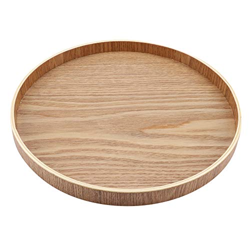 ANKROYU Tischplatten Serviertablett aus Holz Couchtisch Tablett Tablett aus hellem Holz rund Holzplatte Holz rund Tablett Holz Serviertablett rund(27cm) von ANKROYU