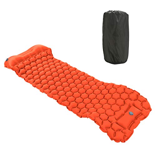 ANKROYU Ultra leichtes aufblasbares Camping-Schlaf Kissen Tragbare Luft matratze für Outdoor-Wander Zelt Hängematte Bequeme 40D Nylon TPU Laminat 191x58x6cm (Orange) von ANKROYU