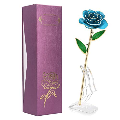 ANKROYU Vergoldete Rose, Rosenblumenornamente, 24 Karat Vergoldete Rose, Blume Himmelblau Für Valentinstag-Dekorationen, Ornamente, Kunsthandwerk von ANKROYU