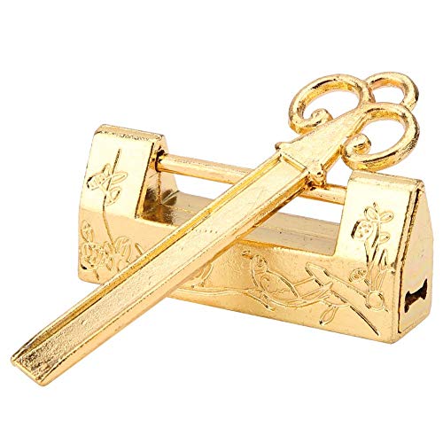 ANKROYU Vintage-Vorhängeschloss, Vintage-Möbelschloss, Mini-Vorhängeschloss Im Chinesischen Stil Mit Traditionellen Elsterblumen, Kleiner Schlossschlüssel Für Vintage-Möbel(Gold) von ANKROYU