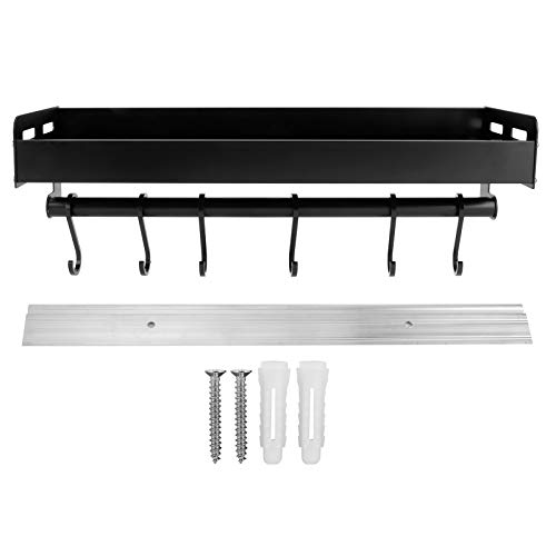 ANKROYU Wandmontierte Gewürzregal Organizer Premium Space Aluminium Gewürzgeschützte Lagerhaus Küche Badezimmer Wohnzimmer Schwarz 40x13 cm mit Haken (Küche einschichtige Lagerregal 40 cm) (Küche mit von ANKROYU
