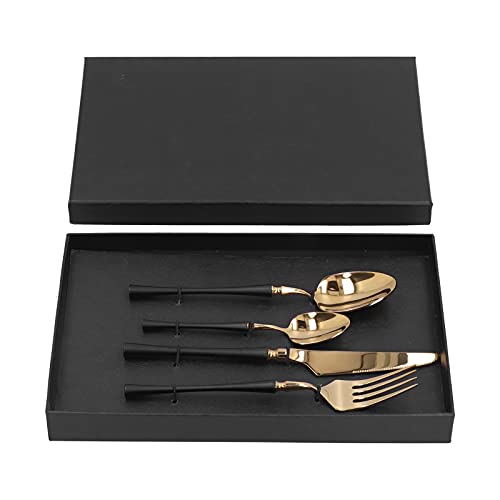Besteck-Set, 4-teiliges Set, Gabel-Löffel-Set, Edelstahl-Geschirr, Lebensmittel-Geschirr-Set(schwarzes Gold) von ANKROYU