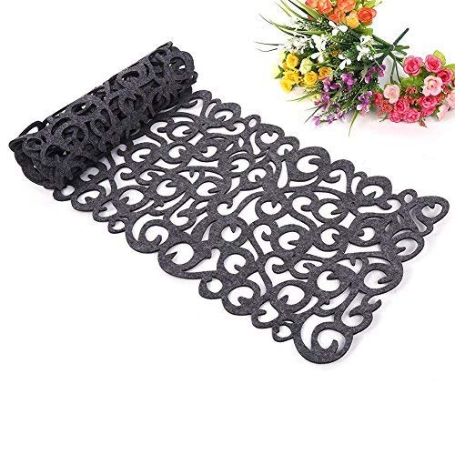 ANKROYU Filz Tischläufer, Rechteckig Filz Tischdecke, modern tischlaeufer mit Durchbrochenen Blumen, wiederverwendbar Anti Rutsch Tischunterlage, 102 x 29 cm (Grau) von ANKROYU