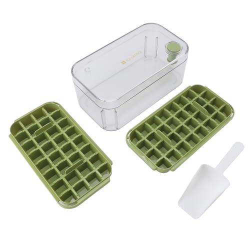 Ice Cubes Tablett Easy Freisetzung große Kapazität 64 Gitter Doppelschicht Eishersteller Form mit Deckelschaufel für Cocktails Kaffee Whisky Premium PP Material 23 x 12,5 x 9,5 cm (Grün) von ANKROYU