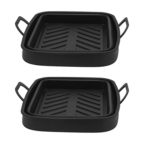 Silikonluft Fritteuchter Liner Set 2 Pack nicht stäbchen wiederverwendbares rechteckige Fritteuchsenkorb beständige Kochzubehör für Luftfritteusen und Öfen (Schwarz) von ANKROYU