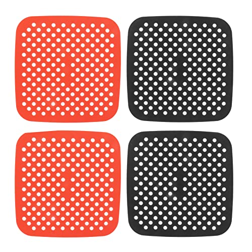 Wiederverwendbare Silikonluft Frittiermatten Nicht -Staböl -Widerstand Spülmaschine Safer Perforated Air Fryer Liner zum Kochen von Backbraten roten schwarzen Set von 4 Teilen (21cm/8.3in) von ANKROYU