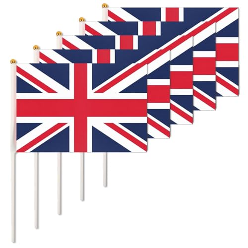ANLAIBO Britische Union Jack Handflaggen 14 x 21 cm 25 Stück 30 cm weiße Stange Party Dekorationen von ANLAIBO