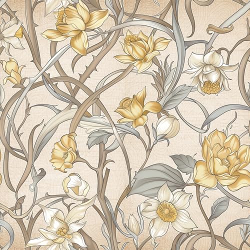 Blumen Selbstklebende Tapete Gold Silber Blumen Abzieh- und Aufkleberkontaktpapier, 44X600CM, Blumenzweige Ranken Weben Entfernbarer Dekorativer Film für Wand, Schrankmöbel, Aufkleber von ANLIKY-Pro