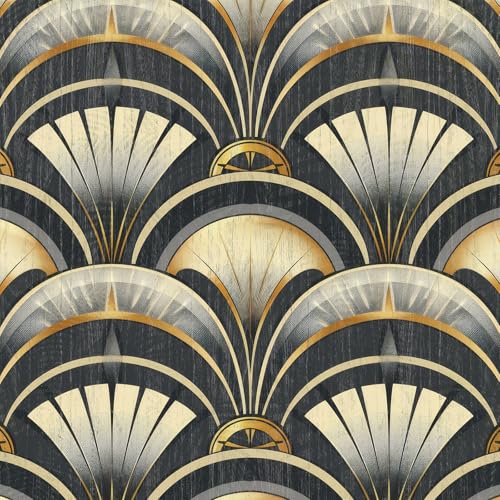ANLIKY-Pro Selbstklebende Tapete, goldenes lineares, elegantes Muster, abziehbares Kontaktpapier, luxuriöses Art-Deco-Muster, abnehmbare Tapete, 44X600CM, dekorative Folie für Wandschrankmöbel von ANLIKY-Pro