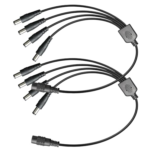 ANLINK DC-Stromverteilerkabel, 2er-Pack, Schwarz, 1 Buchse auf 4 Stecker, 5,5 mm x 2,1 mm, Stromausgangs-Adapterkabel für CCTV-Überwachungskameras, LED-Lichtleisten, und mehr von ANLINK