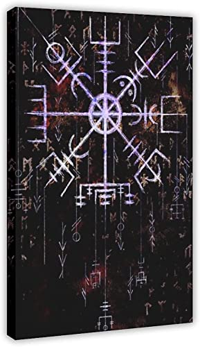 ANMAC Druck auf Leinwand 40 x 60 cm, Rahmenlos, nordische Mythologie, Vegvisir, nordischer Kompass, Leinwandposter, Schlafzimmerdekoration, Sportlandschaft, Büroraumdekoration, Geschenk von ANMAC