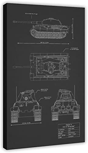 ANMAC Kunstwerk Gemälde 50 x 70 cm ohne Rahmen Tank Blaupause Königstiger Leinwand Poster Wandkunst Dekor Druck Bild Gemälde für Wohnzimmer Schlafzimmer Dekoration von ANMAC