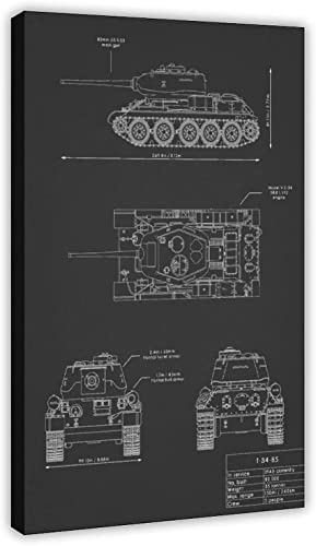 ANMAC Leinwandbild, 60 x 80 cm, ohne Rahmen, Blaupause, T-34-85, Poster, Leinwand, Schlafzimmer, Dekoration, Sport, Landschaft, Büro, Zimmer, Dekoration, Geschenk von ANMAC