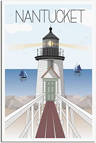 ANMAC Wandbilder 40x60cm Kein Rahmen Nantucket Leuchtturm Vintage Reiseplakat Leinwand Wandkunst Poster Dekor Malerei Poster von ANMAC