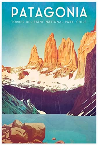 ANMAC Wandkunst, 60 x 80 cm, kein Rahmen, Vintage-Weltreise-Poster, Patagonien, Chile, Leinwand, Wandkunst, Dekoration, Druckbild, Schlafzimmerdekoration von ANMAC