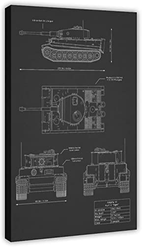 ANMAC Wunderschönes Bild 50 x 70 cm ohne Rahmen Panzer Blueprint PzKpfw VI Tiger Poster Leinwand Poster Wandkunst Dekor Druckbild Wohnzimmer Schlafzimmer Dekoration von ANMAC