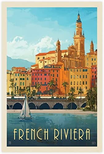 Nordic style 50x70cm No Frame France French Riviera Vintage Travel Poster Canvas Poster Wall Art Decor Print Picture Living Room Bedroom Decoration von ANMAC