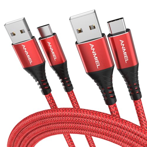 ANMIEL USB Typ C Kabel [3M+3M] 3.1A Nylon Geflochtenes USB-C Kabel Kompatibel mit Samsung Galaxy S10 S9 S8 S20 A51 A11,Note 10 9 8,USB C Ladekabel (Rot) von ANMIEL