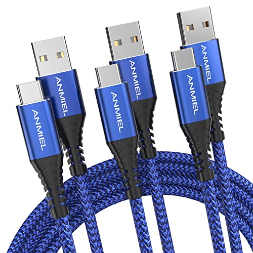 USB Typ C Kabel, [1M+1M+2M] QC 3.0 Schnelllade USB A zu C Kabel, Nylon geflochtenes C Kabel für Samsung Galaxy S21 S20 S10 Plus Note 10 LG Google Pixel Moto etc (Blau) von ANMIEL