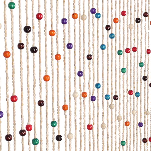 ANMINY Holz-Bambus-Perlenvorhang, natürlich, bunt, Holz, Raumteiler, dekorativ, handgefertigt, farbige Türperlen, Fadenvorhänge, Wandpaneel, Jalousien für Tür, Heimdekoration, 88.9x180.3 cm von ANMINY