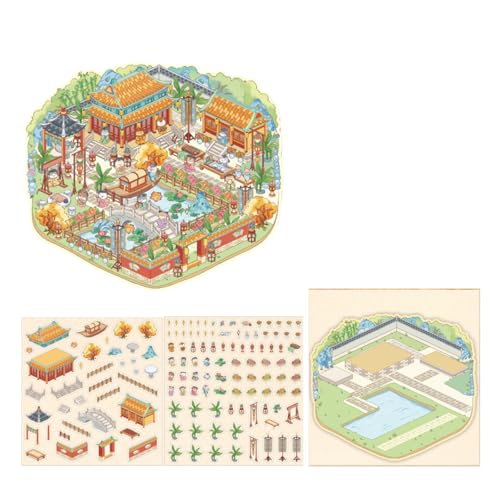 Szenenaufkleber Chinesische Stile Landschaft Katzen Hütten Handkontobezeichnungen Journaling Lieferungen Chinesischer Stil Landschaftszene Katzen Hütte Handkontobezeichnungen von ANMITI