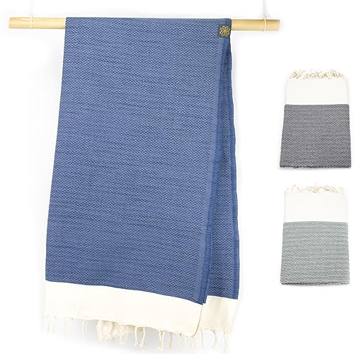 ANNA ANIQ Extra Weiches Fouta Hamam-Tuch - XXL Extra Groß 200 x 100cm Sauna-Tuch - 100% Baumwolle aus Tunesien als Strand-Tuch, Türkisches Bade-Tuch (Blau) von ANNA ANIQ