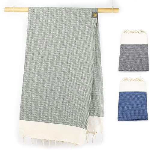 ANNA ANIQ Extra Weiches Fouta Hamam-Tuch - XXL Extra Groß 200 x 100cm Sauna-Tuch - 100% Baumwolle aus Tunesien als Strand-Tuch, Türkisches Bade-Tuch (Dunkel-Grün) von ANNA ANIQ