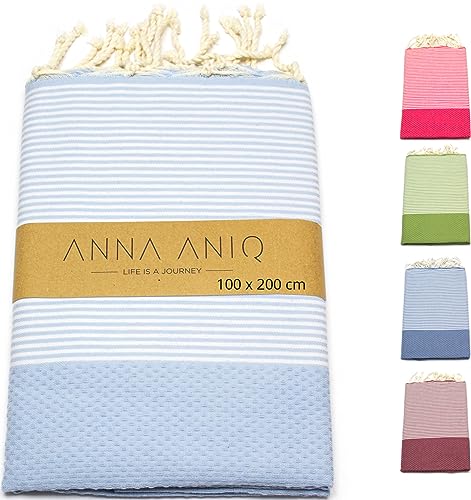 ANNA ANIQ Hamamtuch groß 100x200 cm Strandtuch XXL Saunatuch - 100% Baumwolle Fouta Pestemal Stranddecke Saunakilt Herren Saunahandtuch Damen Badetuch Pareo Strandhandtuch (Himmel-Blau) von ANNA ANIQ