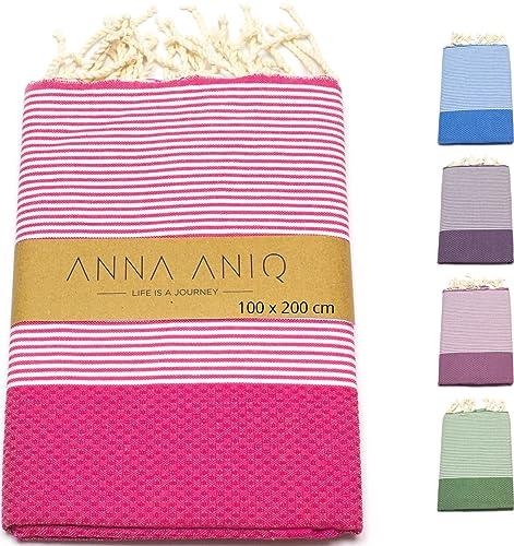 ANNA ANIQ Hamamtuch groß 100x200 cm Reise Strandtuch XXL Saunatuch - 100% Baumwolle Fouta Pestemal Stranddecke Saunakilt Saunahandtuch Herren Damen Badetuch Pareo Strandhandtuch (Pink) von ANNA ANIQ