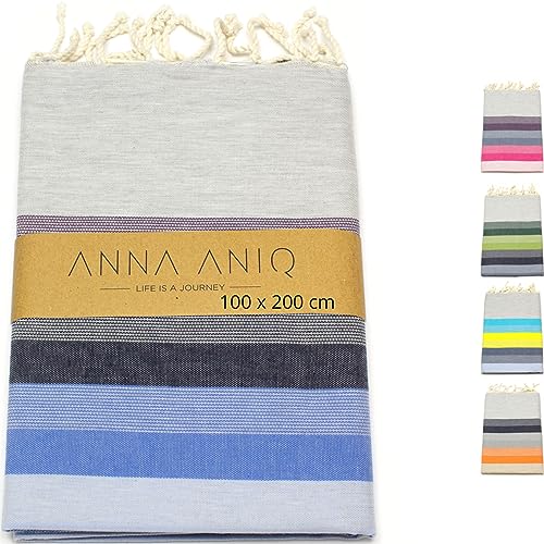 ANNA ANIQ Fouta Hamamtuch Strandtuch Saunatuch - XXL Extra Groß 100x200 cm - (Breite Streifen) - 100% gekämmte Baumwolle, Bade-Tuch, Yoga, Pestemal, Strand-Handtuch (Blau-Dunkelviolett) von ANNA ANIQ