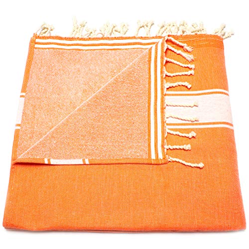 ANNA ANIQ Fouta Hamamtuch mit Frottee (eine Seite) - XXL Extra Groß 100x180 cm Strandtuch Saunatuch - 100% Baumwolle, Bade-Tuch, Picknick-Decke, Yoga, Pestemal, Strand-Handtuch (Orange) von ANNA ANIQ