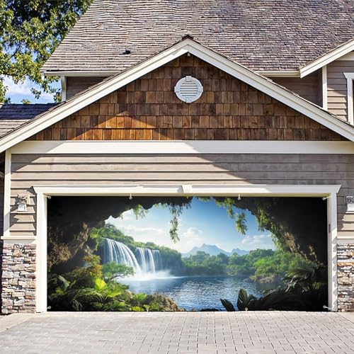 ANNA QUEEN Garagentor-Banner mit Waldlandschaft und Blume, 1,8 x 4,5 m, Outdoor-Garagendekoration für Partys, Heimdekoration (Landschaftsmalerei) von ANNA QUEEN