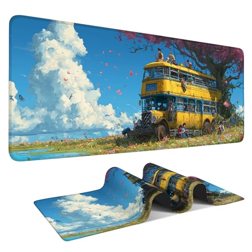 Anime Fantasy Bus Gaming-Mauspad XL 80 x 30 cm – Dreamy Sky Landscape erweiterte Schreibtischunterlage – wasserdichte rutschfeste Oberfläche für Gamer, Künstler und Schriftsteller von ANNA QUEEN