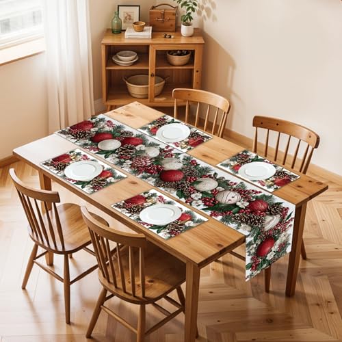 Weihnachtsdekoration, Tischläufer und Platzsets, 5er-Set, Baumwoll-Leinen, Esszimmerdekoration für den täglichen Gebrauch, Vintage-Essmatten-Set mit hellen floralen Halloween-Dekorationen (33 x 182,9 Weihnachtsdekoration, Tischläufer und Platzsets, 5er-Set, Baumwoll-Leinen, Esszimmerdekoration für den täglichen Gebrauch, Vintage-Essmatten-Set mit hellen floralen Halloween-Dekorationen (33 x 182,9 von ANNA QUEEN
