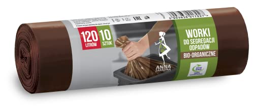 ANNA ZARADNA ST-AZ-017027 Abfalltrenn Säcke BIO Müllbeutel Reißfest 120l | 10 Stück | Müllsack Mülltüte Abfallsäcke für Den Hausmüll Büro aus dicker LDPE-Regranulatfolie Farbe: Braun von Anna Zaradna