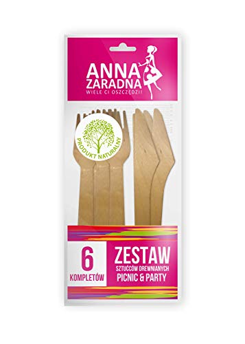 ANNA ZARADNA ST-AZ-033553 Bio Holzbesteck-set / 6 Gabeln und 6 Messer/ Holzgabeln Holzmesser / Einweggabeln aus 100 % Birkenholz/ Kompostierbar Ökologisch/ für Grillfest Camping Picknick von Anna Zaradna