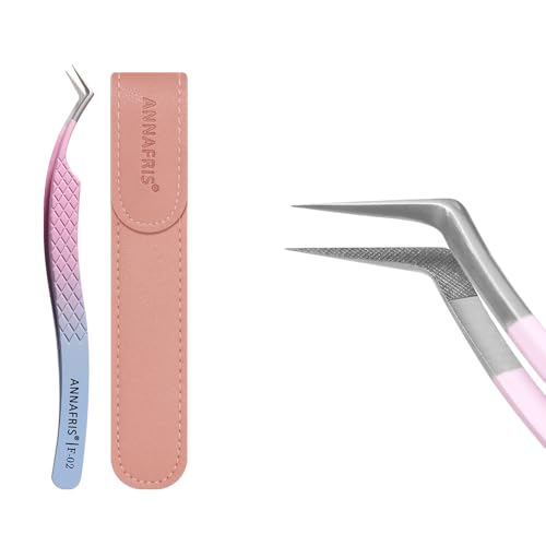 ANNAFRIS Wimpern Pinzette Edelstahl Pinzetten Gestreift Präzision Pinzetten Gerade Pinzette Gebogene Pinzetten Wimpernverlängerung Zubehör Professionelle(F02) von ANNAFRIS