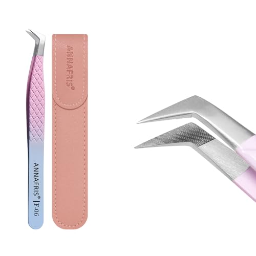 ANNAFRIS Wimpern Pinzette Edelstahl Pinzetten Gestreift Präzision Pinzetten Gerade Pinzette Gebogene Pinzetten Wimpernverlängerung Zubehör Professionelle(F06) von ANNAFRIS
